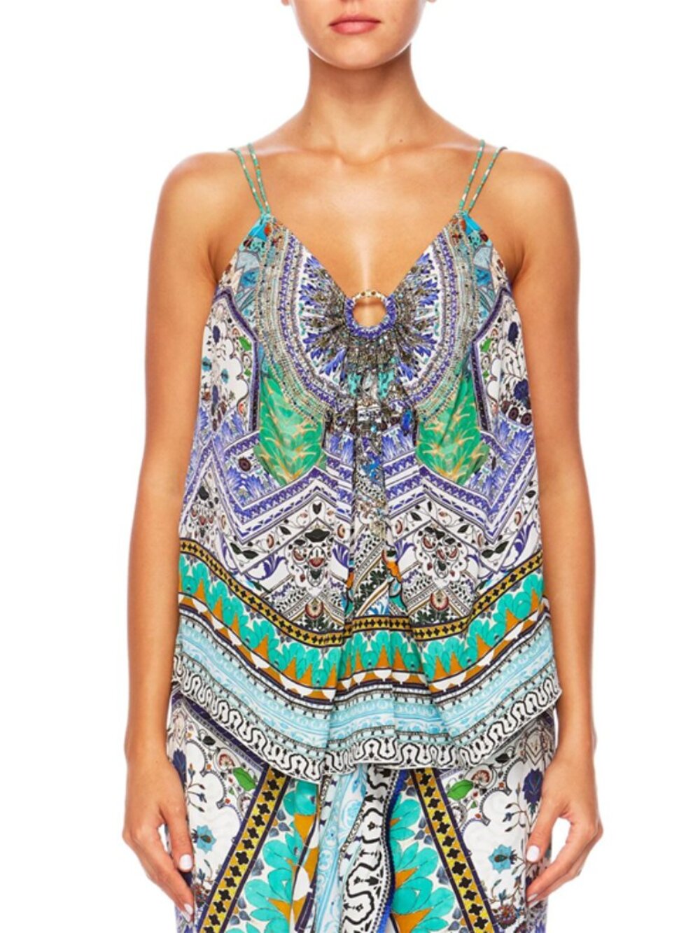 Camilla Everlasting Udaipur Metal Trim Double Strap Top Size Small